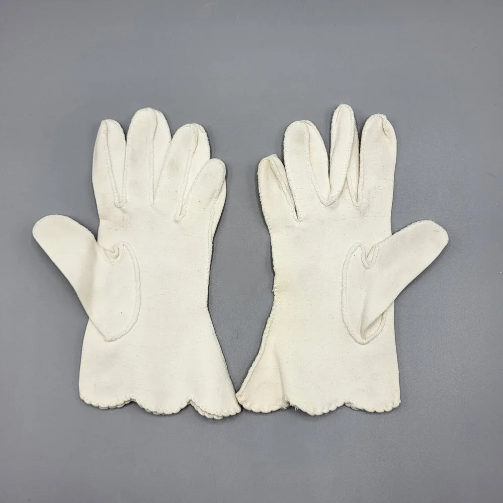 Hansen Vintage Formal Gloves Womens Scalloped Edge Mid-Century Cream 3 Sets